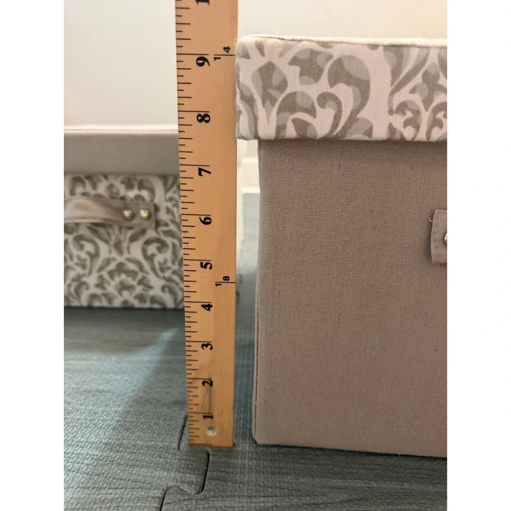 Set of 2 Damask Fabric Storage Bins with Lids Gray Canvas Organizers